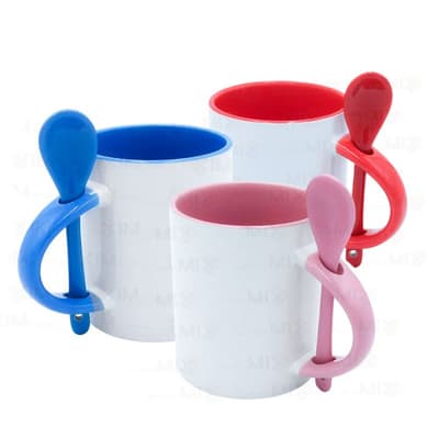 CANECA COM COLHER COLORIDA 325 ML